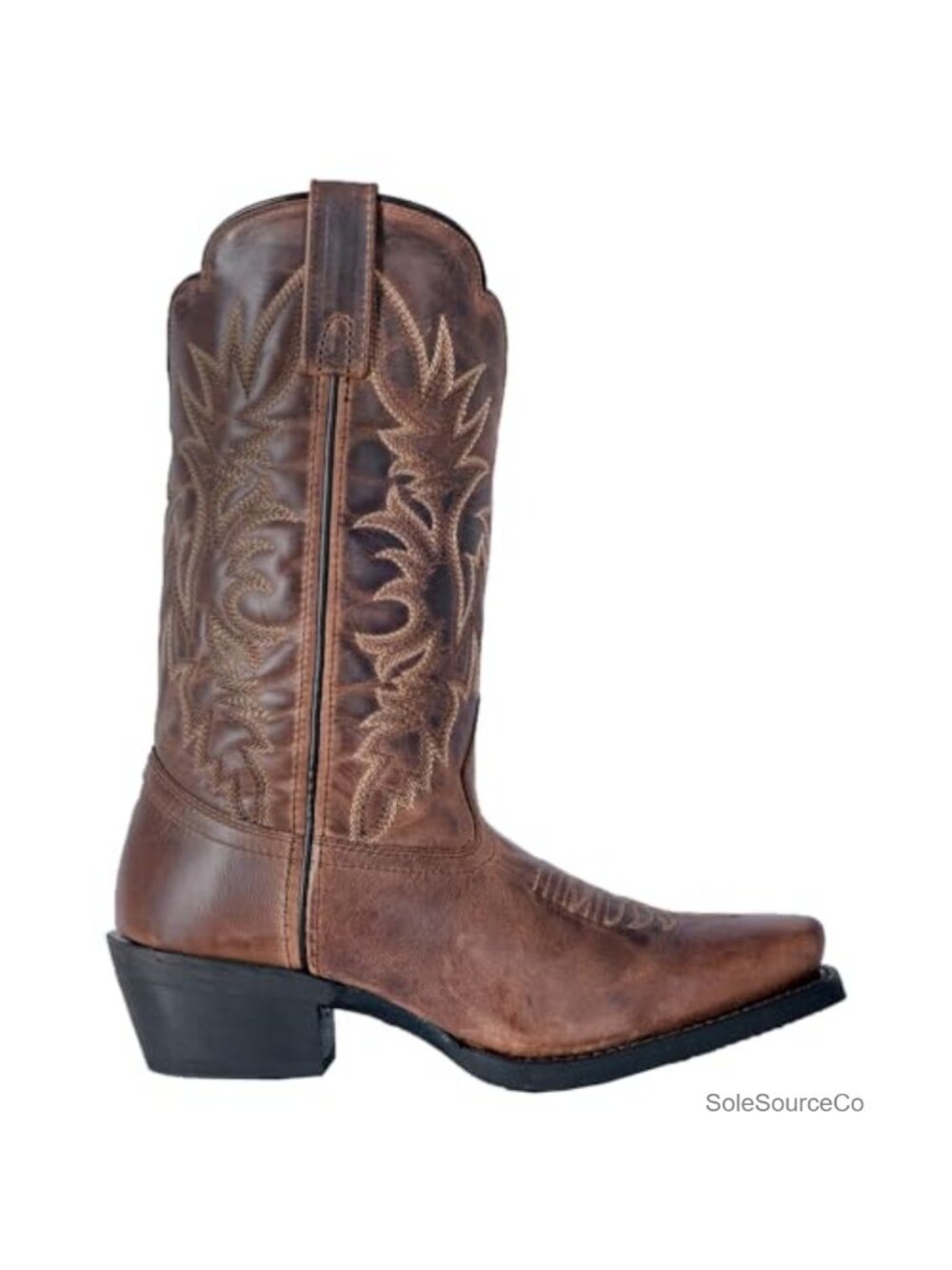 Distressed Embroidered Square Toe Mid Calf Boots Low Heel
